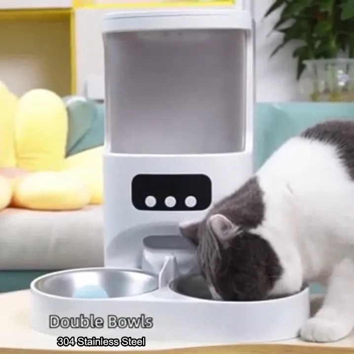 2023 New Wifi Automatic Stainless Steel Double Bowls Feeders 4L TUYA Smart Pet Feeder with Camera