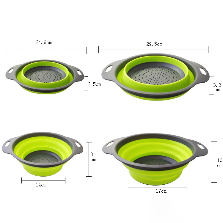 2PCS/Set Collapsible Colander Strainer Silicone Strainer Basket Water Filter Fruit Vegetable Kitchen Food Strainer