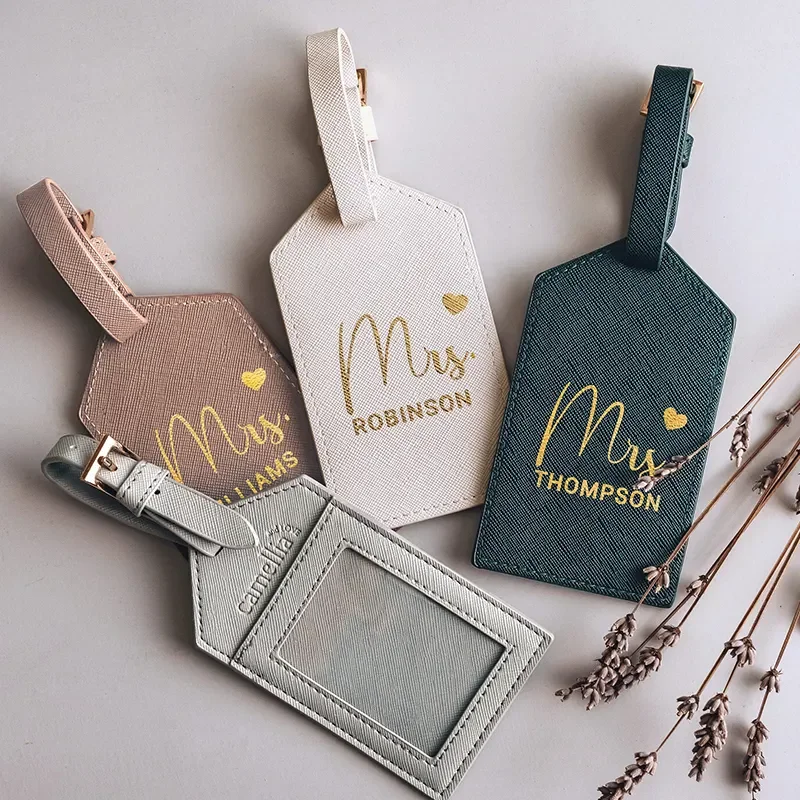 Custom RFID Blocking PU Saffiano Leather Travel Ms and Mr Passport Holder Luggage Tag Set