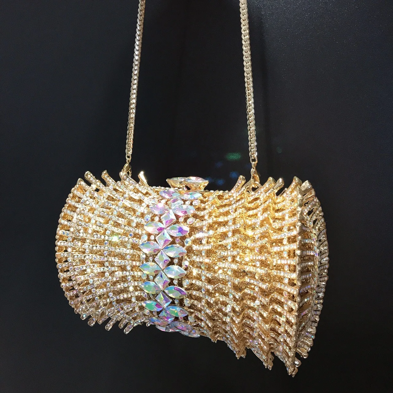 Metal Hard Box Full Diamond Banquet Bags hollow out Bridal diamond purses women clutch bags rhinestone party gold crystal bag