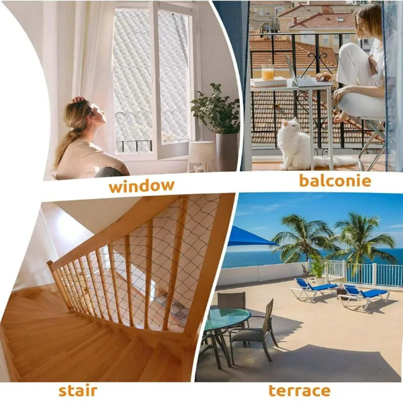 Cat Balcony Net Anti Fall Fence Plastic Nylon Steel Wire Grid Dog Pet Mesh Garden Netting for Window Stair Pets Guard Protection