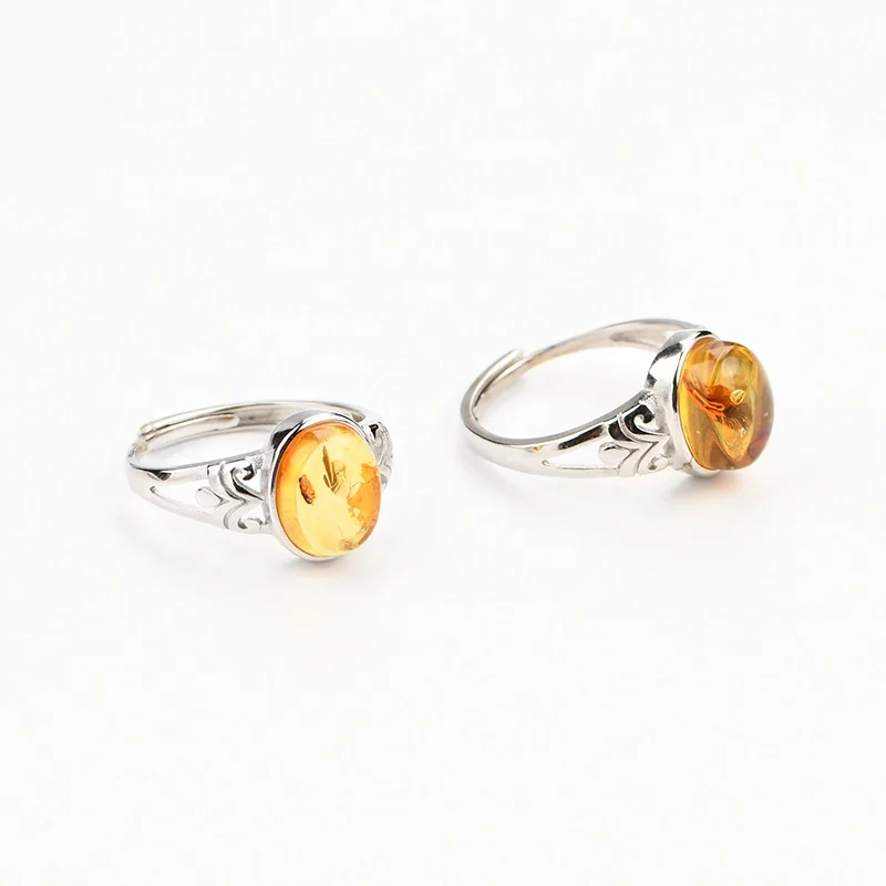 New Product Gemstone 925 Sterling Silver Ring Handmade Jewelry Natural Crystal Amber Stone Rings For Women
