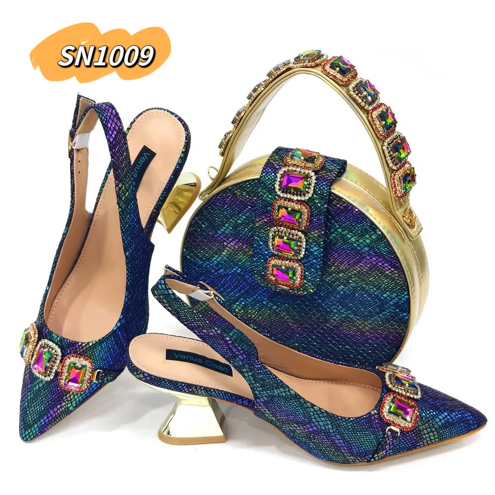 2024 african matching shoes and bags high heel italian bag set small orders high quality rhinestone ladies wedding guangzhou