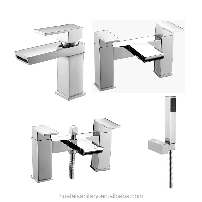 bathroom tub deck mount mounted UK Britain waterfall brass bathtub mixer bath taps shower mixers faucets