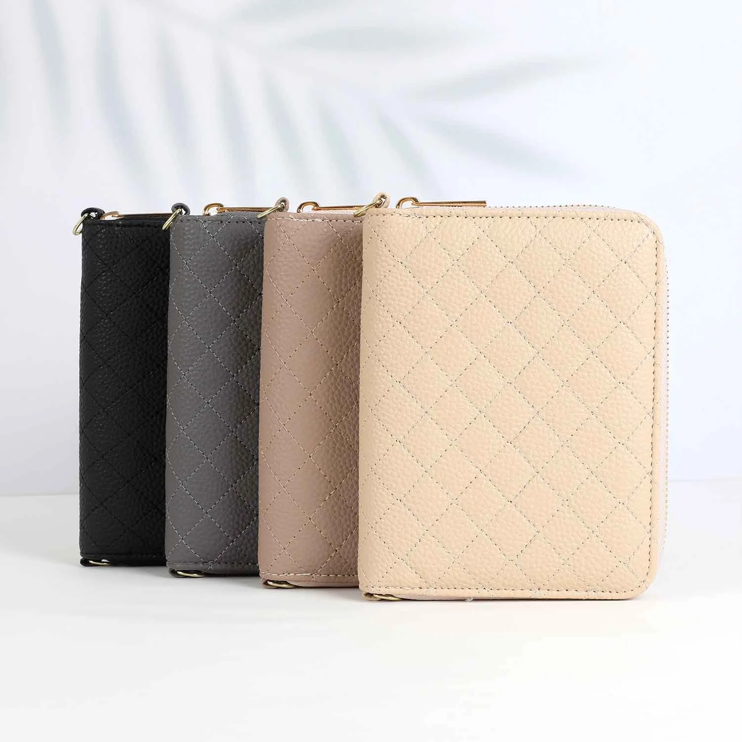 Hongbo Best Selling Gift 9-Color Gold-Ring A7 Pebble Quilted Leather Zip Budget Binder Wallet with Bracelet/Wrist Band Available