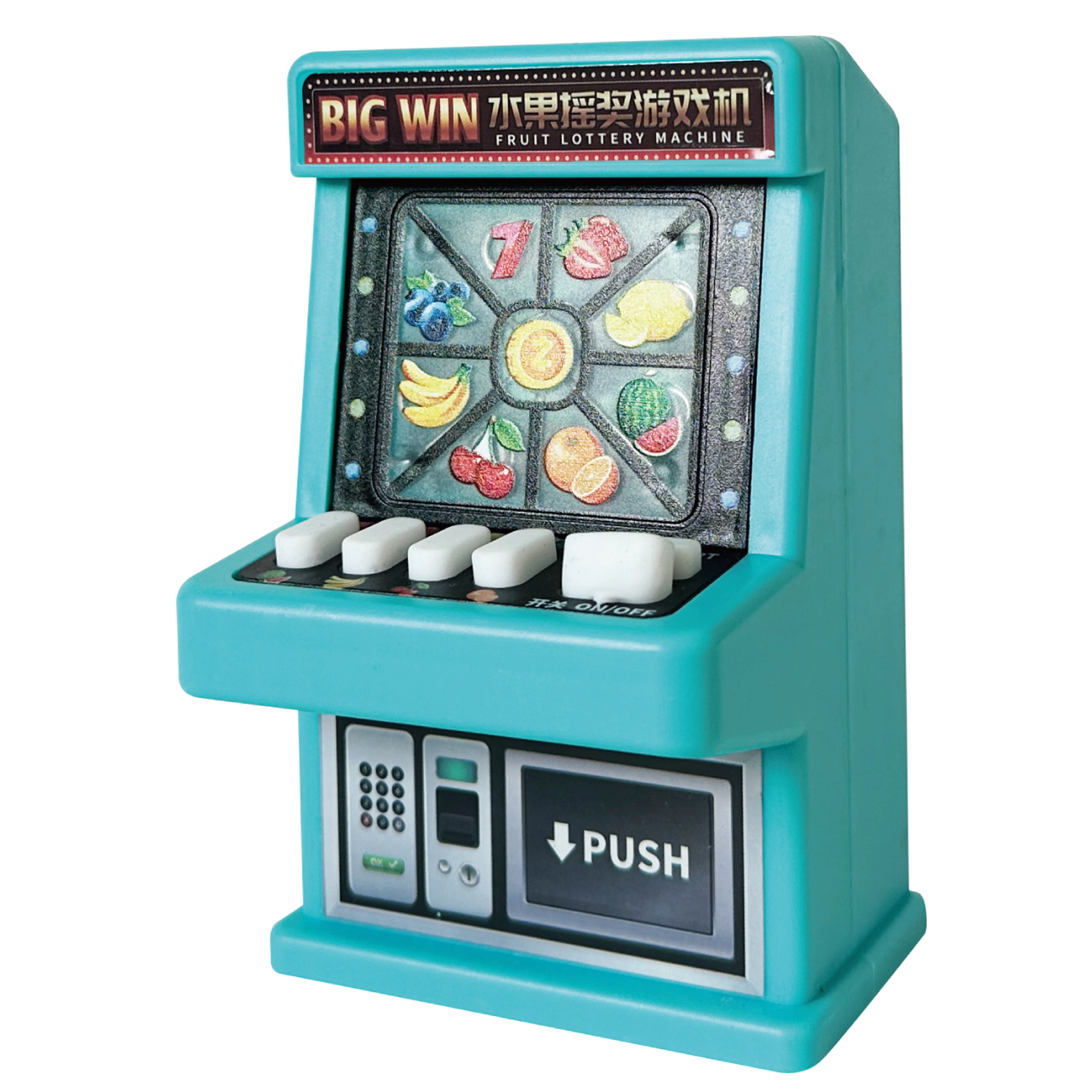 2023 New Arrival Game Machine For Children Fruit Shaking Machine Mini Slot Toys Fruit Lottery Handheld Game With 8 Coins