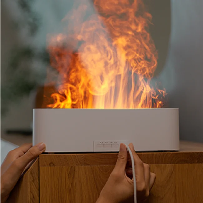 Popular Humidifier 7 Color Light Air Purifier Tabletop Aromatherapy Essential Oil Simulation Fire Flame Aroma Diffuser