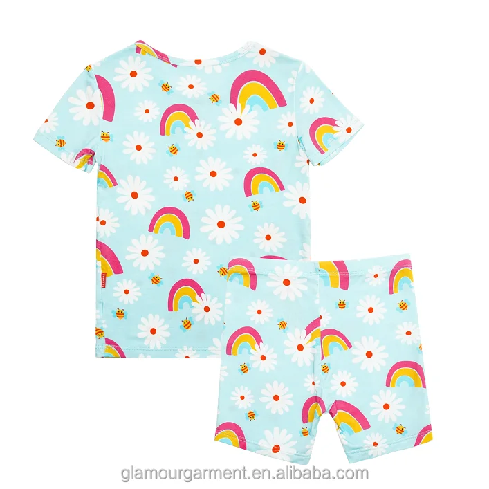 Custom Girls Sleepwear Cotton Home Wear Kids Clothing Print Kids Jogging Suit Summer Kids Pajama Set Short Sleeve Suit