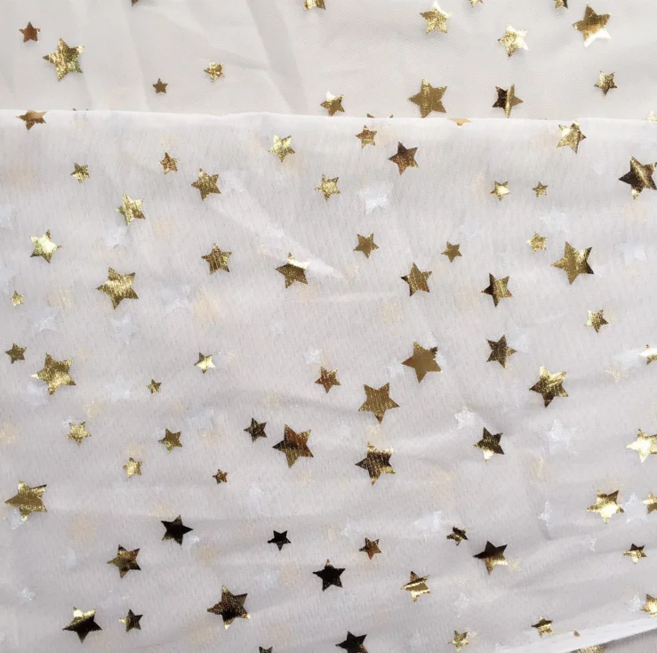 100% polyester chiffon metallic gold print hot stamping foil fabric