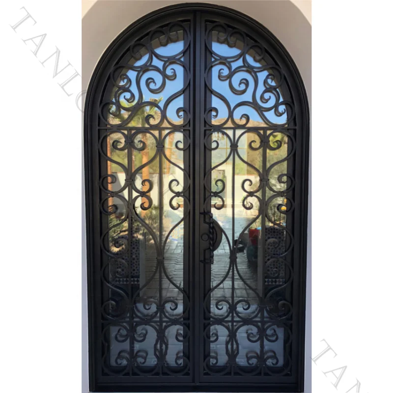 High Quality Glass House Apartment Entrance Iron Double Door Curved Arched  Entry Doors