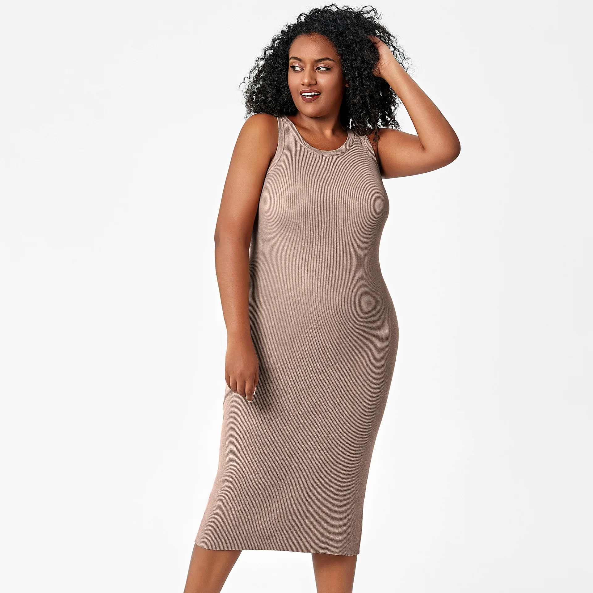 Factory Wholesale Women Roundneck Vest Woolen Hip Skirt Custom Plus Size Sexy Sleeveless Elegant Dress Slimming Waist Long Skirt