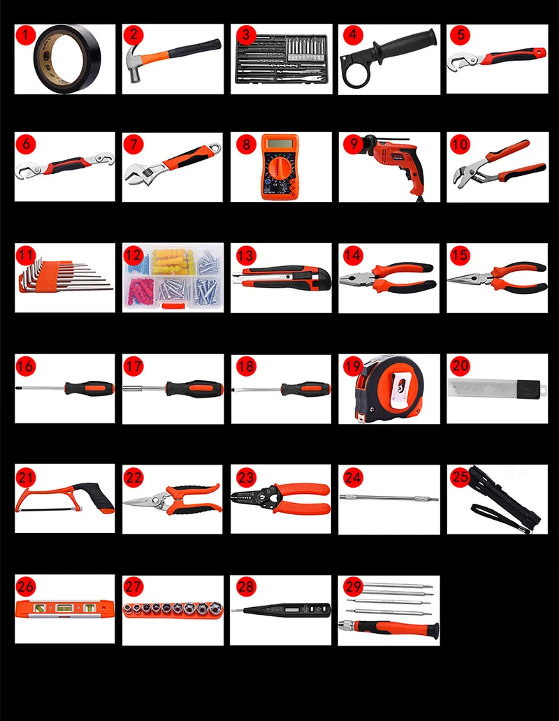 128PCS Home Hardware Tool Combination Set Woodworking Electrician Manual Plastic Toolbox Impact Electric Drill Tool Gift Set