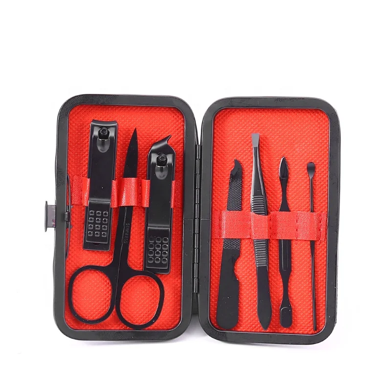 Durable PU leather Customized Logo Black 7 manicure nail clipper set