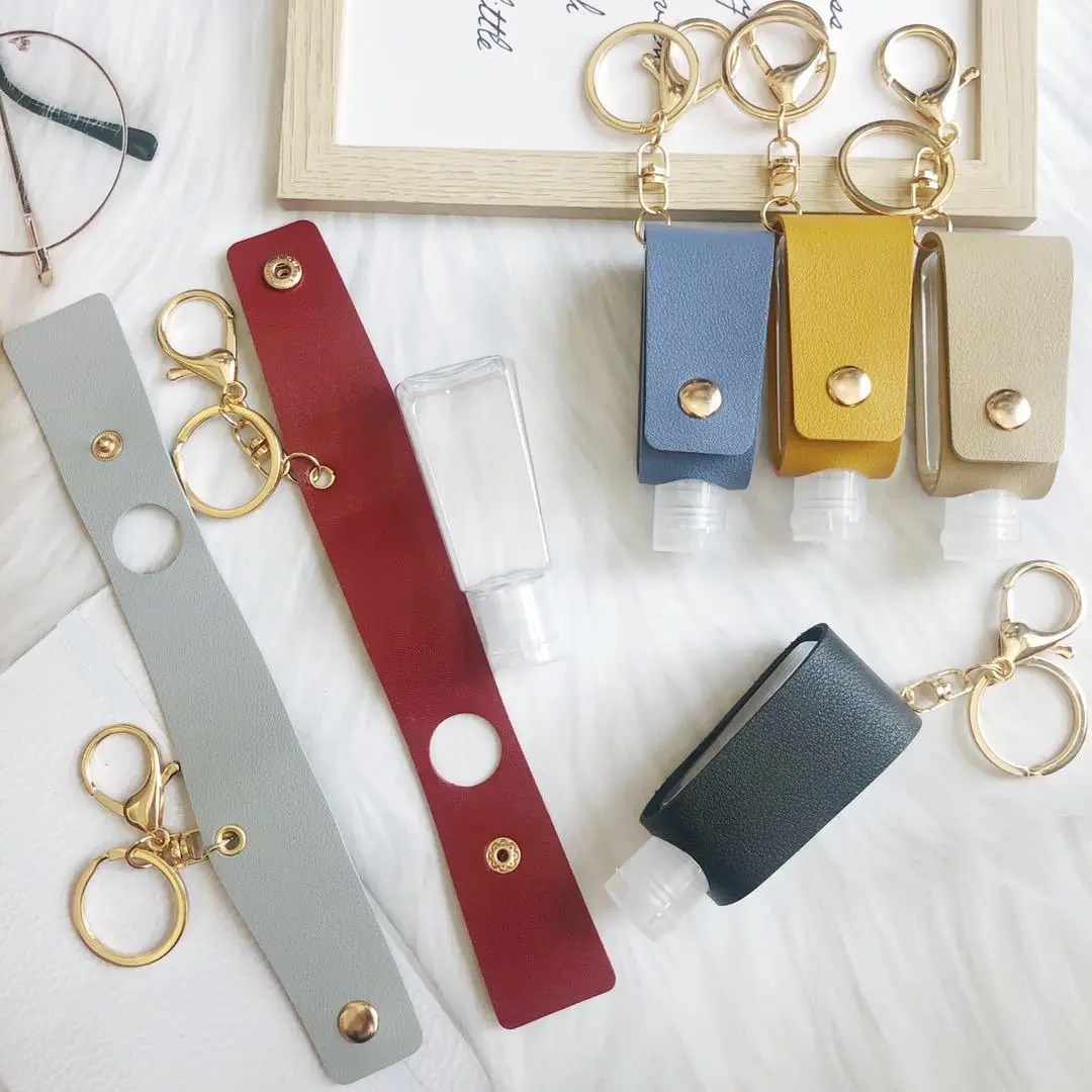 Xinxing New Empty sanitizer bottles  Keychain Holder Reusable Lotion Squeeze Tube Soap Containers Leather Pouches Accessories