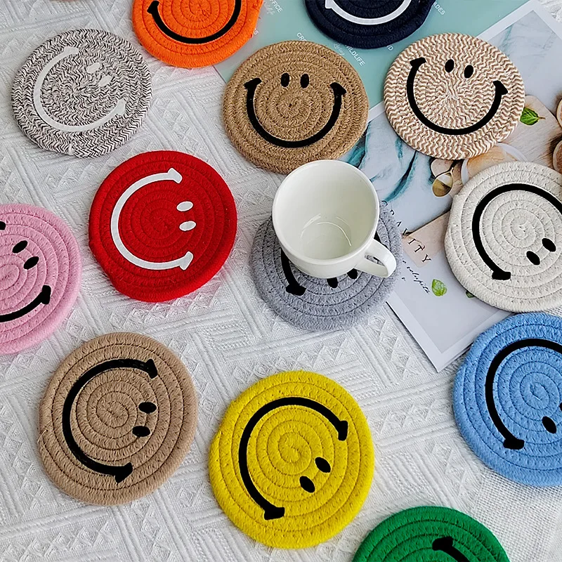Washable Hard Natural Round Felt Bohemian Straw Macrame Cotton Coasters