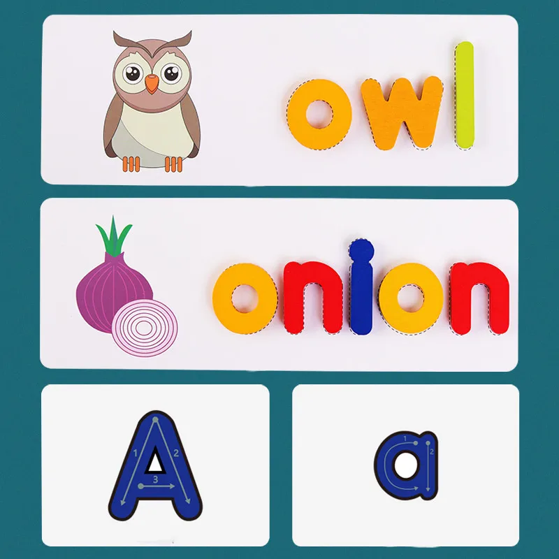 Wooden Alphabets Flash Cards Wooden Letters ABC Animal Fruit Matching Game Colors Sorting Puzzle Early Educational Toy