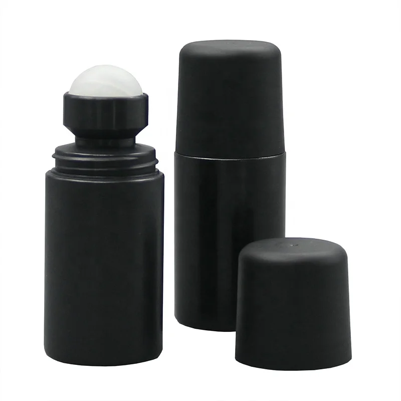 60ml Black Empty Straight Plastic Roll On Antiperspirant Bottle With Matte Black Lid
