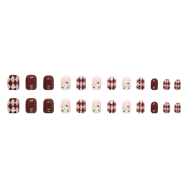 BEAU FLY Hot Selling 24pcs Red Short Square Press On Nails Glitter Red Bunny Nails Tips