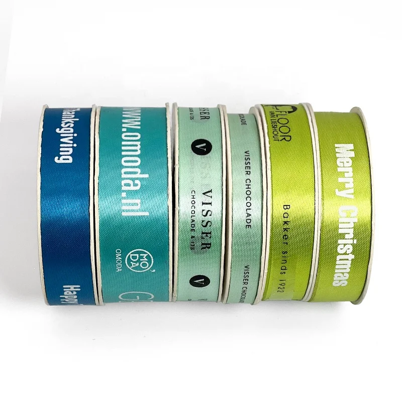 Factory wholesale navy custom oem brand logo printed satin ribbon
