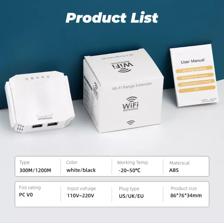 Hot Selling  Wifi Booster outdoor Wifi Amplifier 2/3/4/5g Signal Extender 300 1200mbps  Wifi Repeater Pro