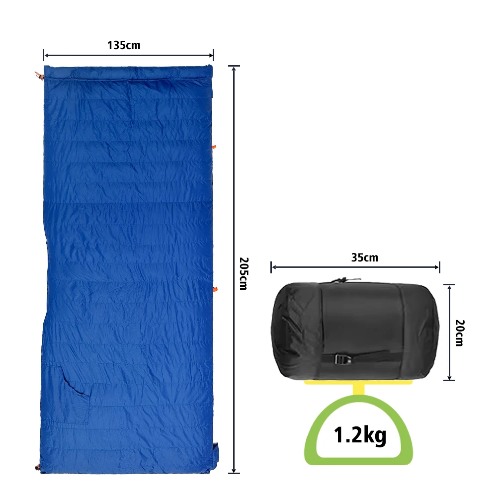 High Quality Nylon Ripstop Waterproof Pluffy Down Sleeping Bag for Adults Used As Cloak Outdoor Camping Hiking