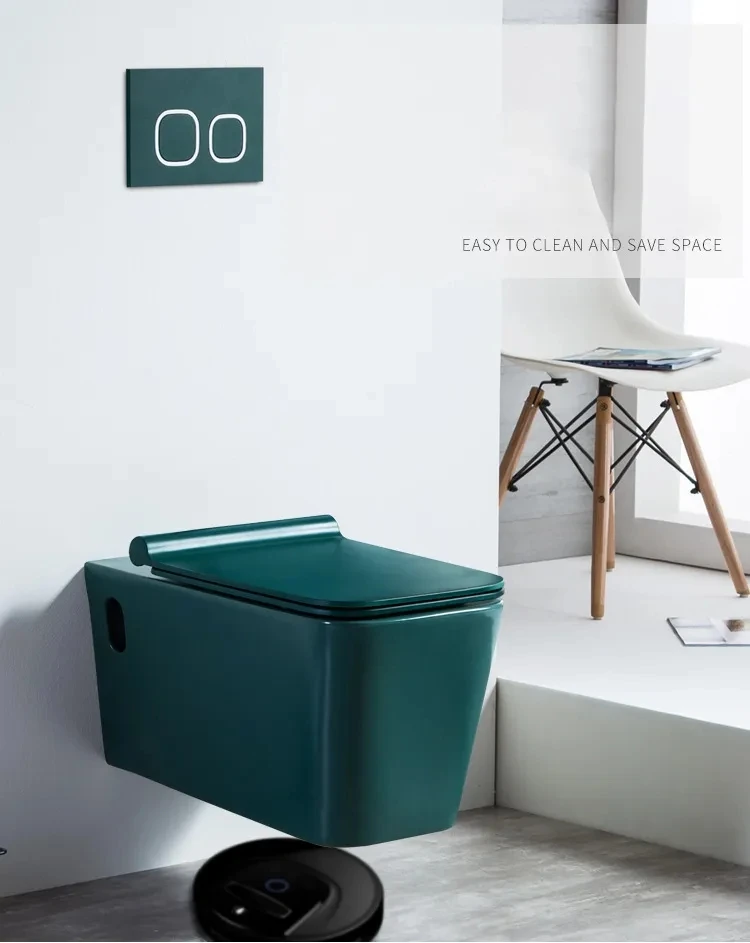 Modern Rimless Concealed Tank Comode Bathroom Easy Cleaning Glaze Matt Black One Piece Square Ceramic Wall Hung Toilets