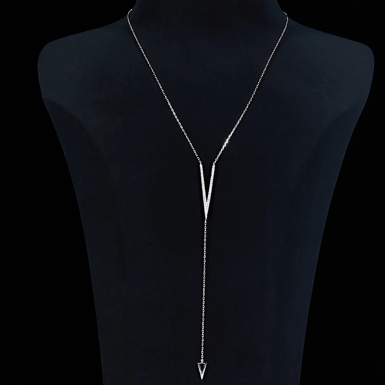 Fashion Sweater Chain Long Sterling Silver Women Jewelry V Neck Low Chest Chain Necklace