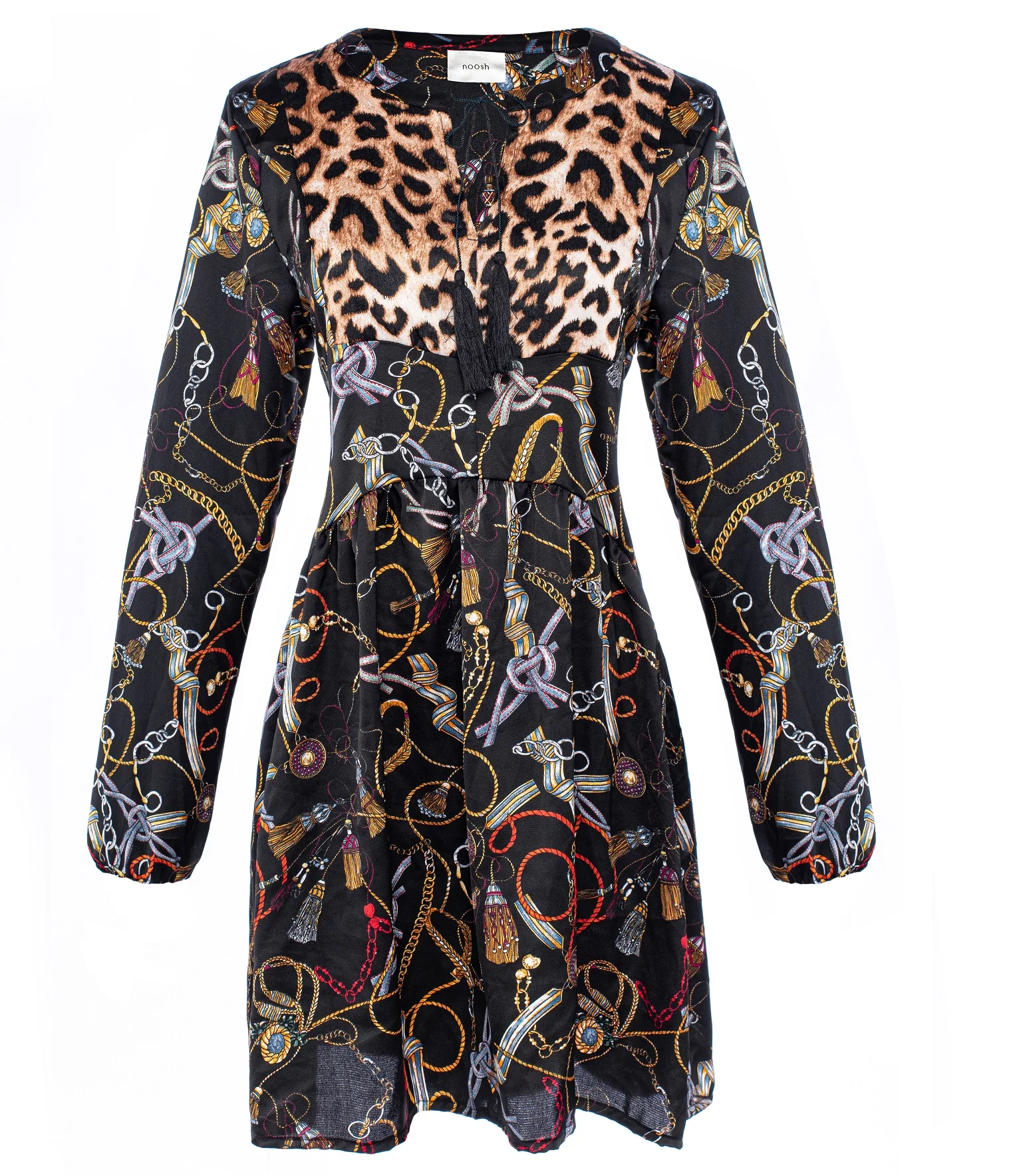 
high quality custom satin loose black sexy tassel leopard print fashion women clothing ladies apparel 