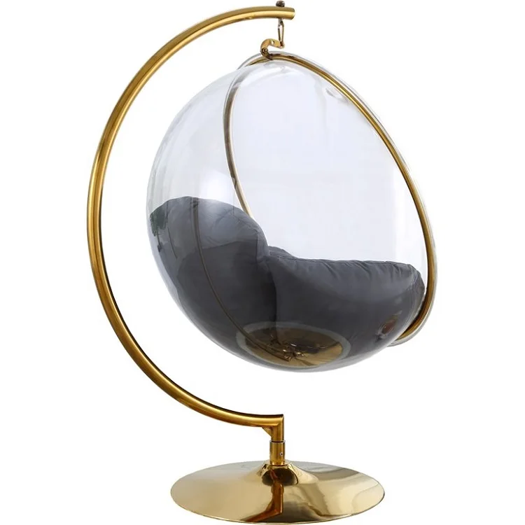 Luxury Golden Frame Transparent Hanging Chairs Swing Floor Stand Acrylic Bubble Chair for Living Room Bedroom