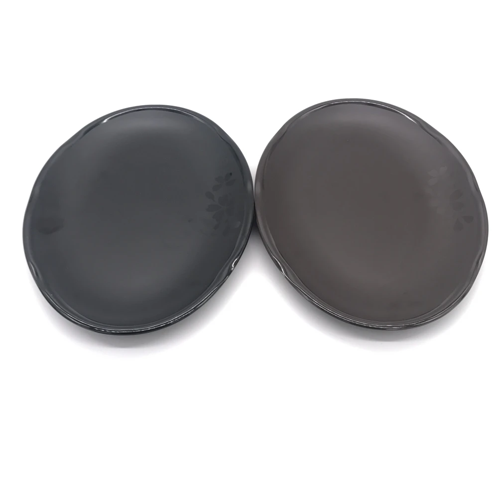 
Print your logo Korean Japanese style dinner plates healthy plastic matte black melamine plate 