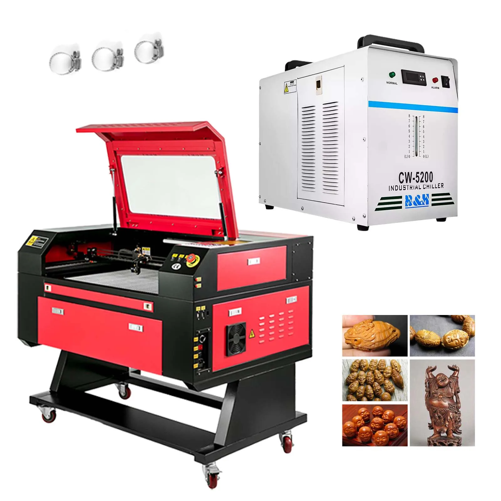 Vevor OEM Full Set of 3d Laser Engraving Cutting Machine Equipment with Rotary Axis Shaft Chiller Smoke