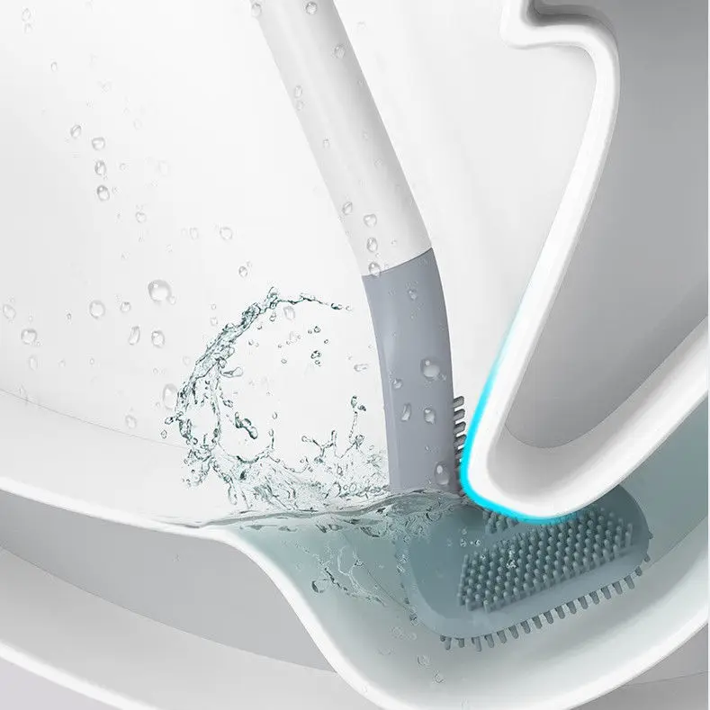 China Wall-Mounted Long Handle Handled Rubber Golf Brush Silicone Holder Set Sanitary Clean Cleaning For Toilet Bathroom