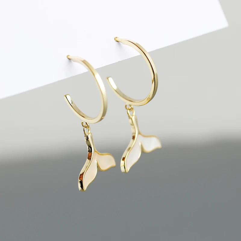 Fashion Fashion Jewelry 925 Sterling Silver Summer Earrings Gold Plated Mermaid Shape Fish Tail Silver Stud Earrings for Women
