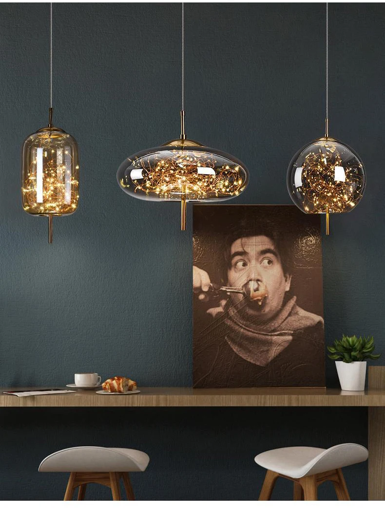 Luxury  table bar new model star  vintage hanging decorative  led chandeliers dining room single  nordic glass pendant light