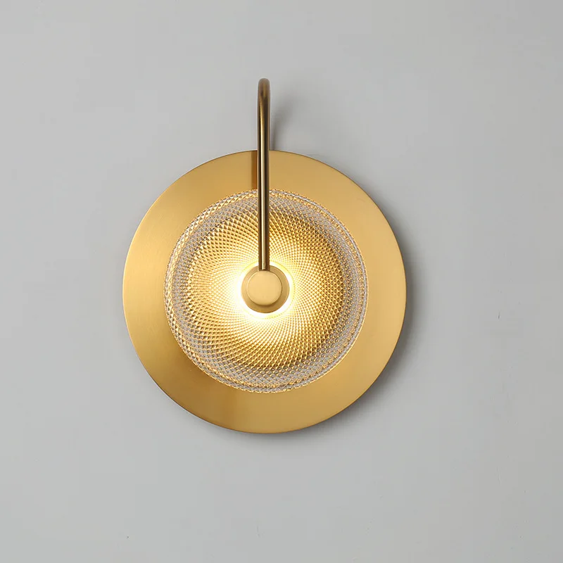 Oriental Interior Design Lighting Round Glass Cover Golden Wall Hanging Lamp Sconce Night Light for Bedroom