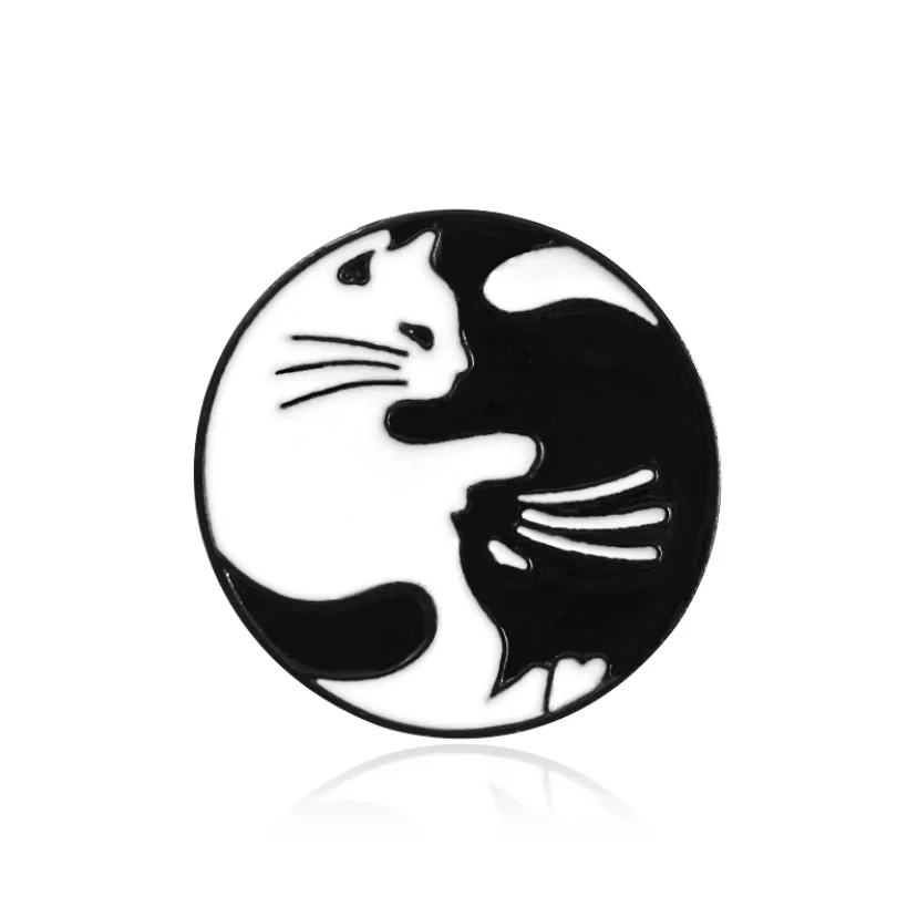 
Wholesale Black Tai Chi Cat Round Soft Enamel Lapel Pin Jeans Bags Decoration 