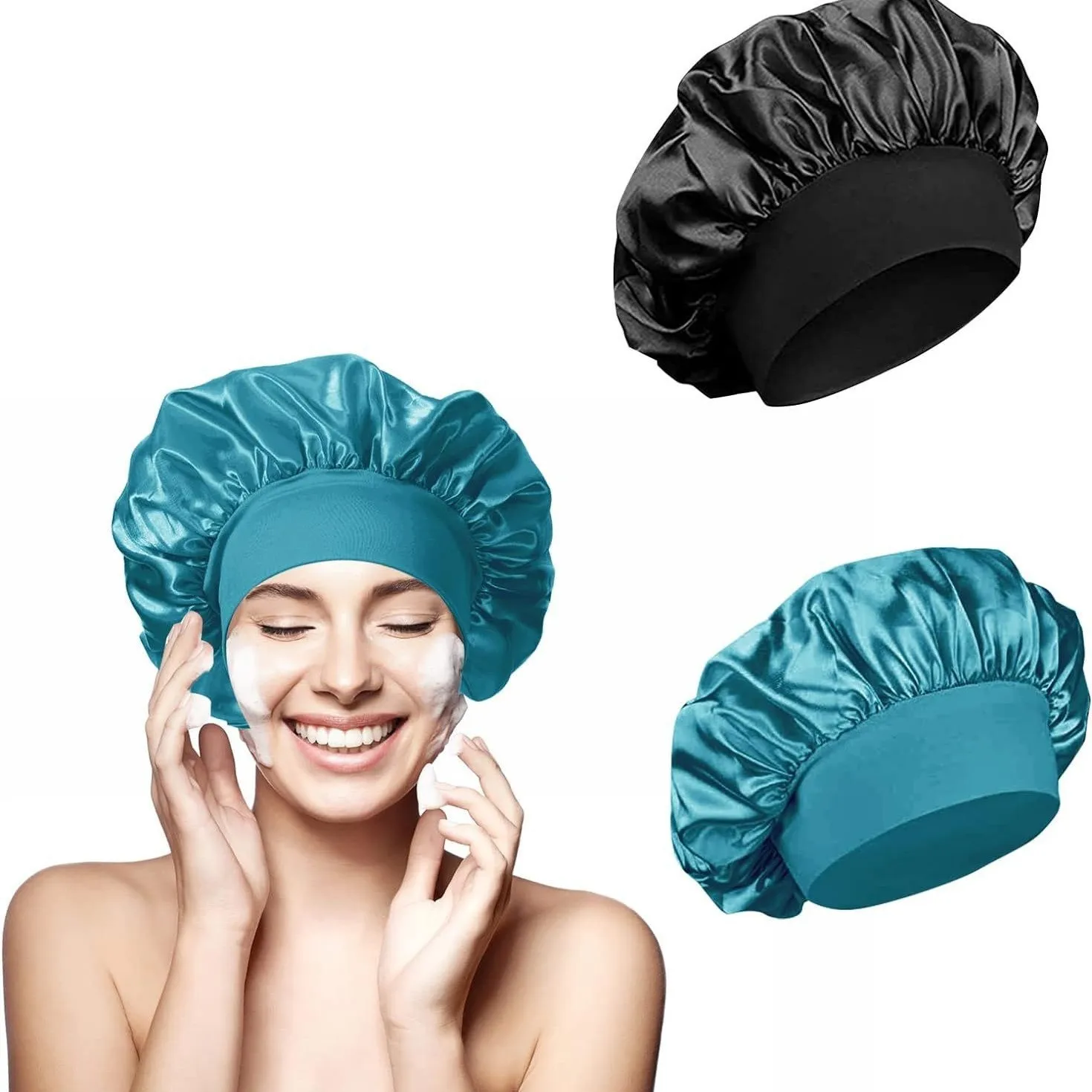 Popular Elastic Band Reusable Shower Cap Bonnet Waterproof Eva Lined Bathing Spa Salon Shower Caps