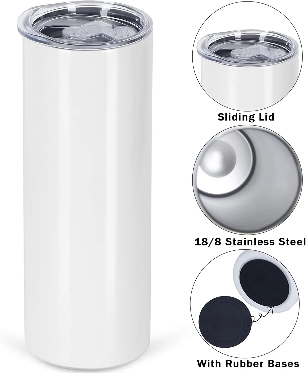 US warehouse wholesale white Sublimation blanks 20oz 30oz Stainless Steel Double Wall skinny straight sublimation tumbler