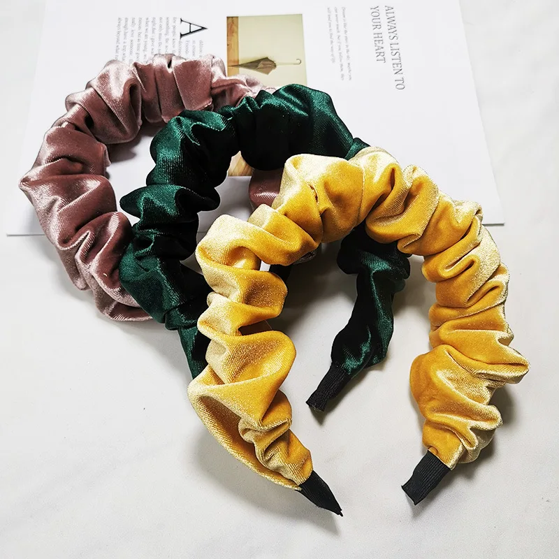 
Free Shipping New Style Girls Hair Accessories Solid-color Pleated Velvet Headband 