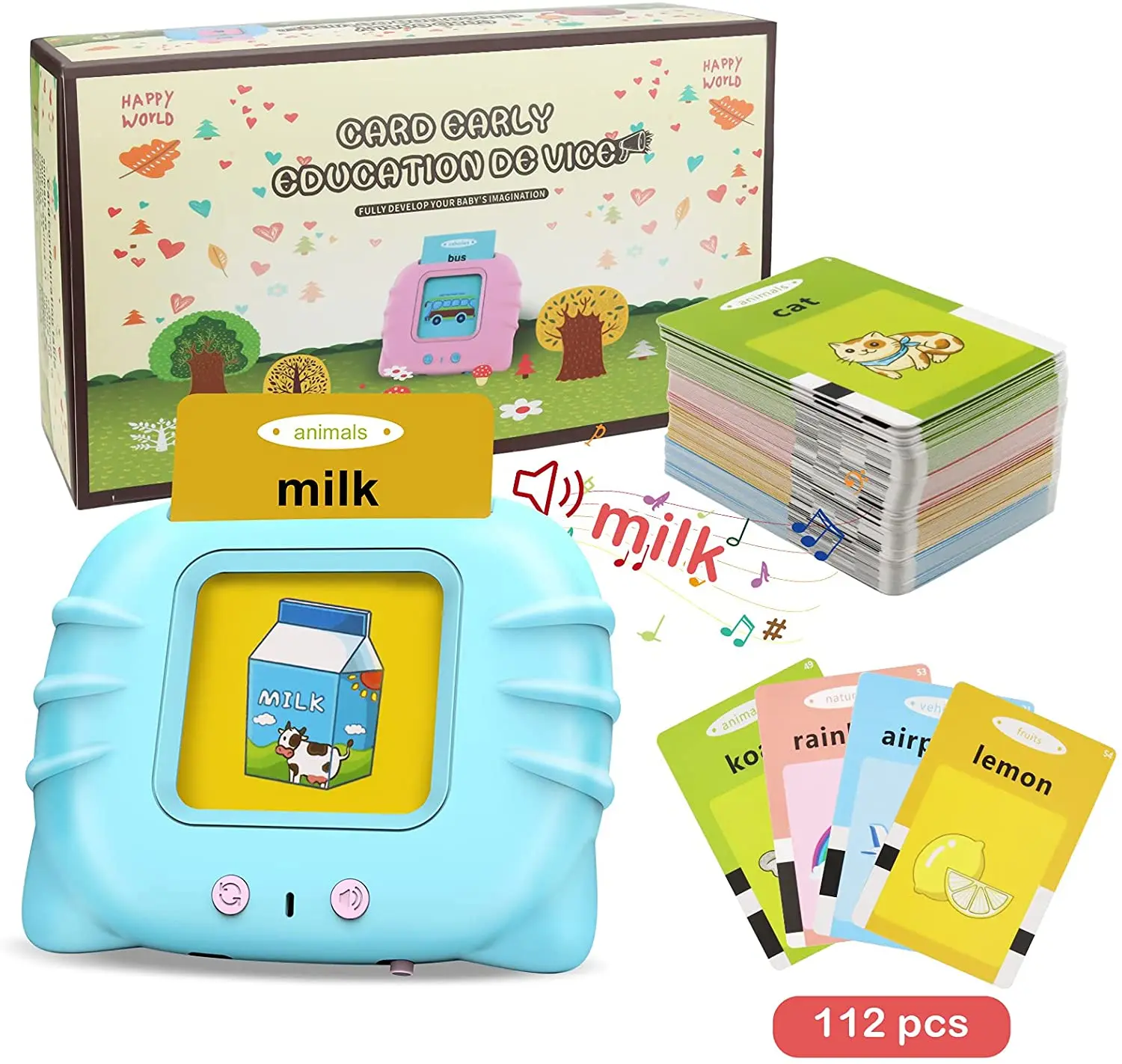 2022 amazon hot selling  112 pcs Sound Talking Early Education English Electronic Interactive Kids Flash Card Device