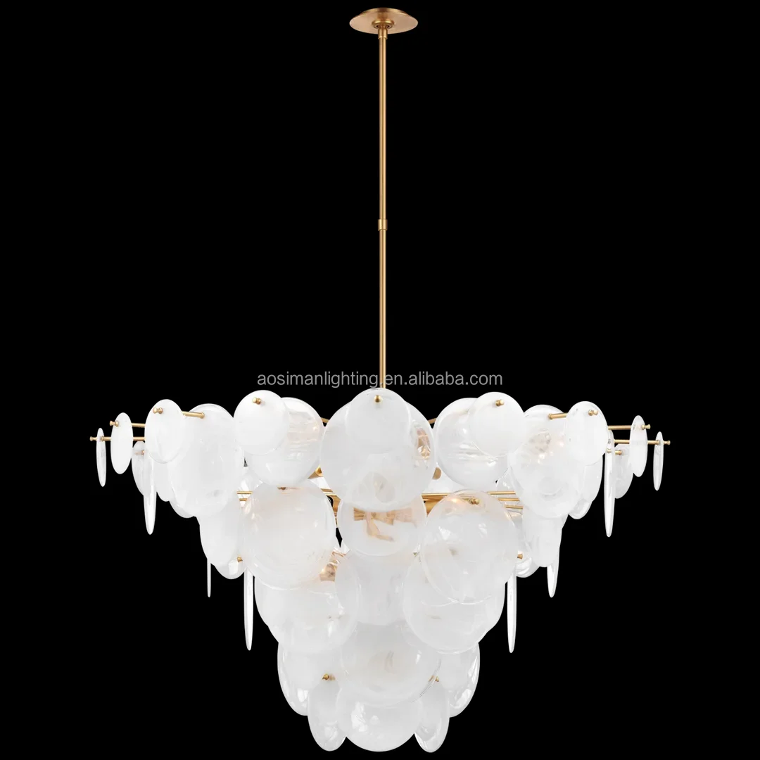 Large cascading glass chandelier in white