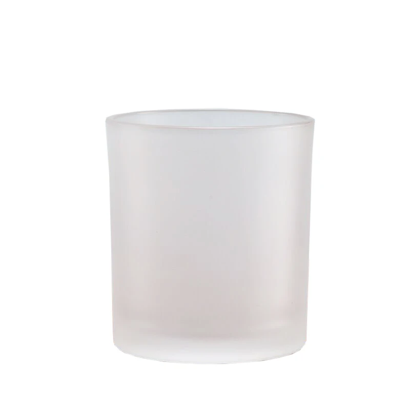 Wholesale cheap rustic white frosted glass candle jar with metal lids in bulk