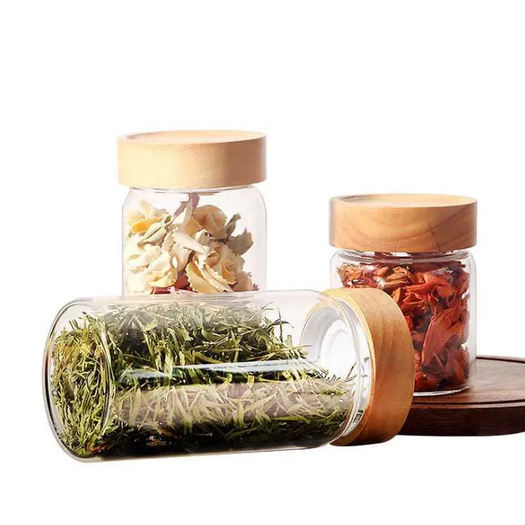 Glass Spice Jars/Bottles Round Spice Containers Airtight Bamboo Lid Silicone Takeaway Food Container