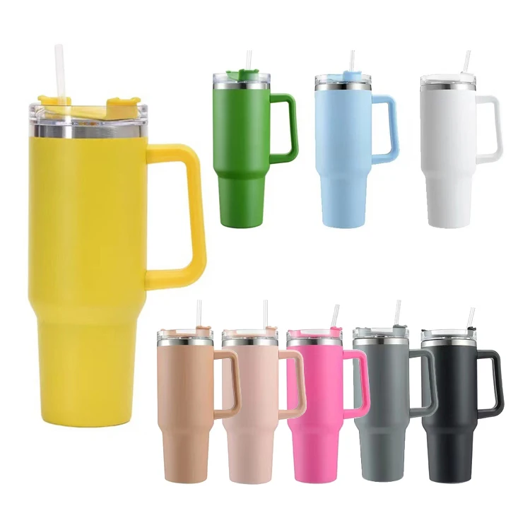 Custom New 2024 Stainless Steel 304 Double Wall Vacuum Insulated Travel Coffee Mugs 40OZ Tumbler Cup With Handle And Straw