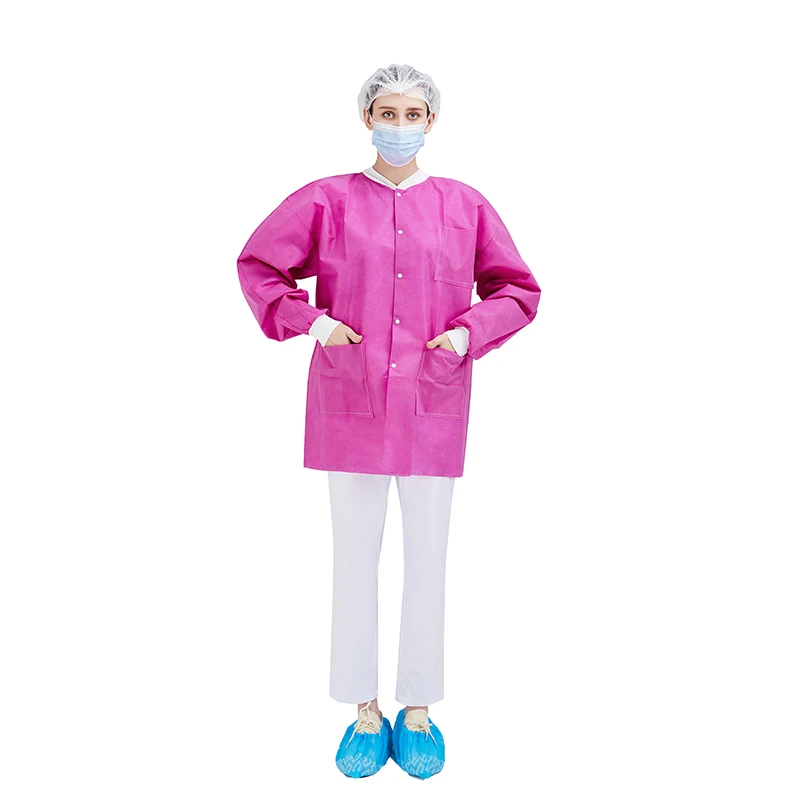 Disposable non woven SMS pink wear dental disposable lab Jackets