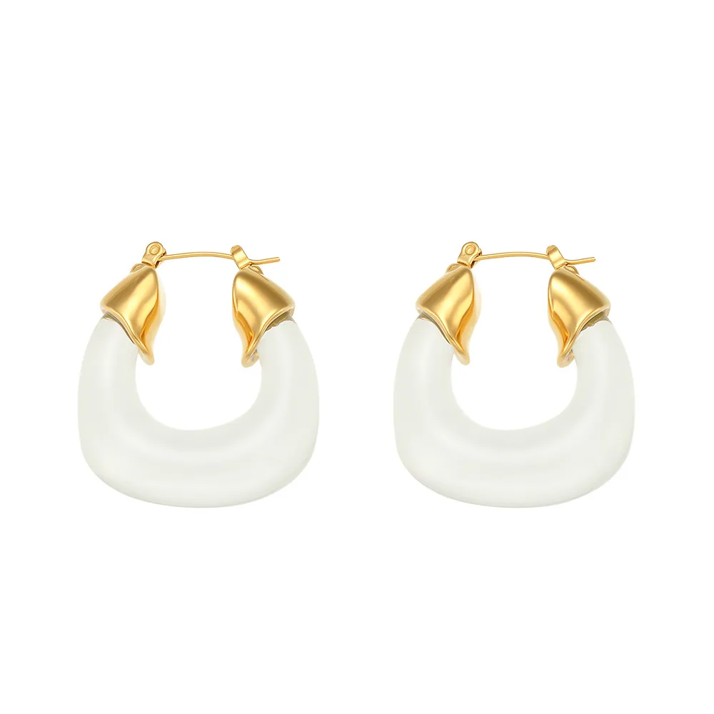 Fashion Luxury New Design 18k Gold Plated Colorful Chunky Acrylic U Shape Hoop Earring Stainless Steel Jewelry