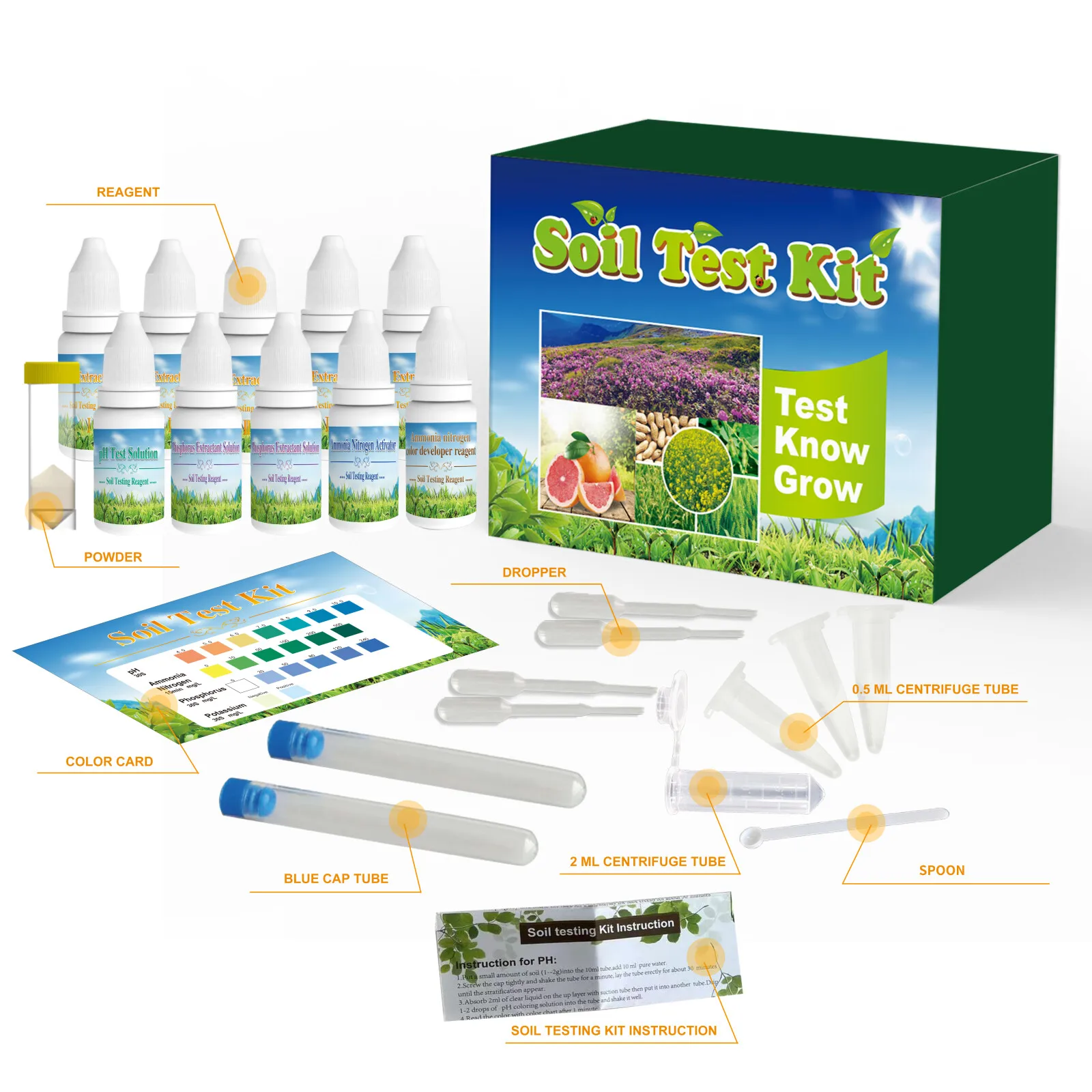 Factory Direct New Product Soil Water Reagent Test Kit for pH, NPK Nitrogen, Phosphorous and Potash