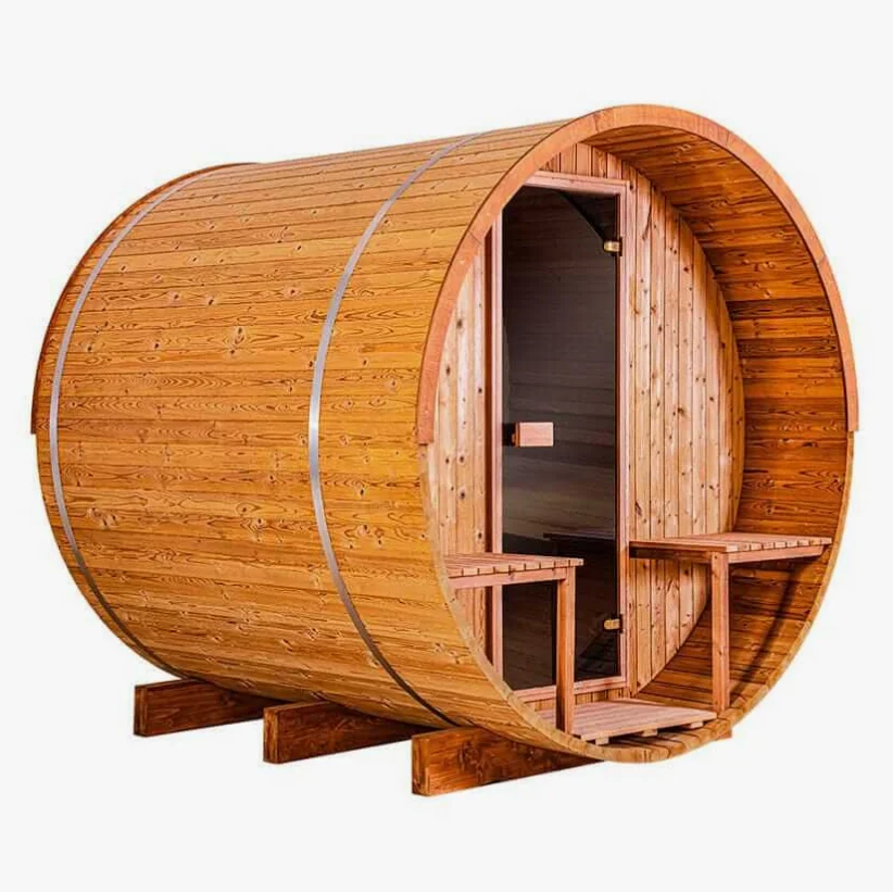Wholesale Customizable 6-Person Red Cedar Home Sauna Steam Room Modern Design Solid Wood Barrel Sauna for Outdoor Use