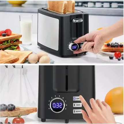 2 pieces of stainless steel digital LED display toaster smart toaster digital toaster toaster