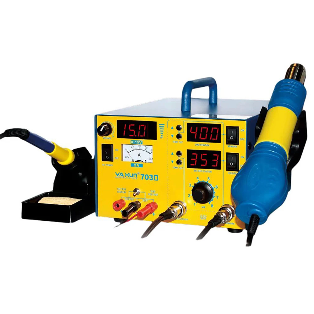 YAXUN Technology YX703D  3 in 1 SMD Rework Soldering Station High Quality Hot Air Station With 15V,2A DC Power Supply